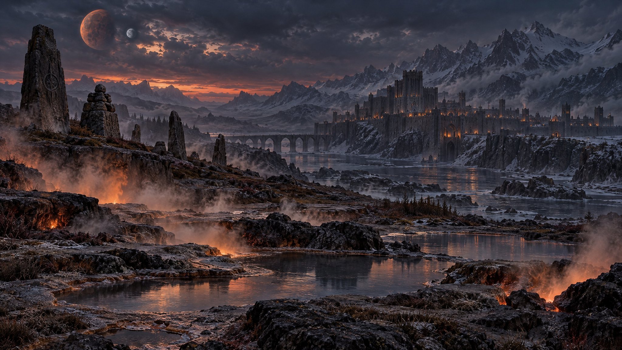 Steaming hot springs of Eastmarch with Windhelm beyond