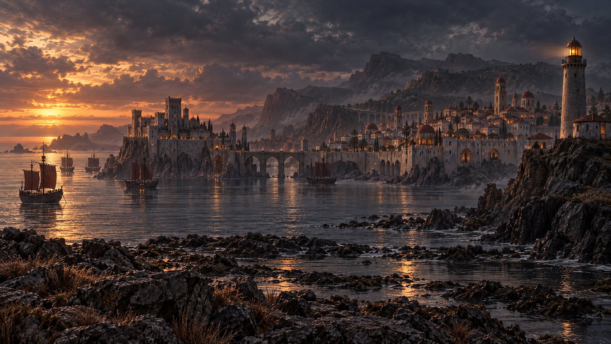 Anvil's harbor and lighthouse on Cyrodiil's Gold Coast