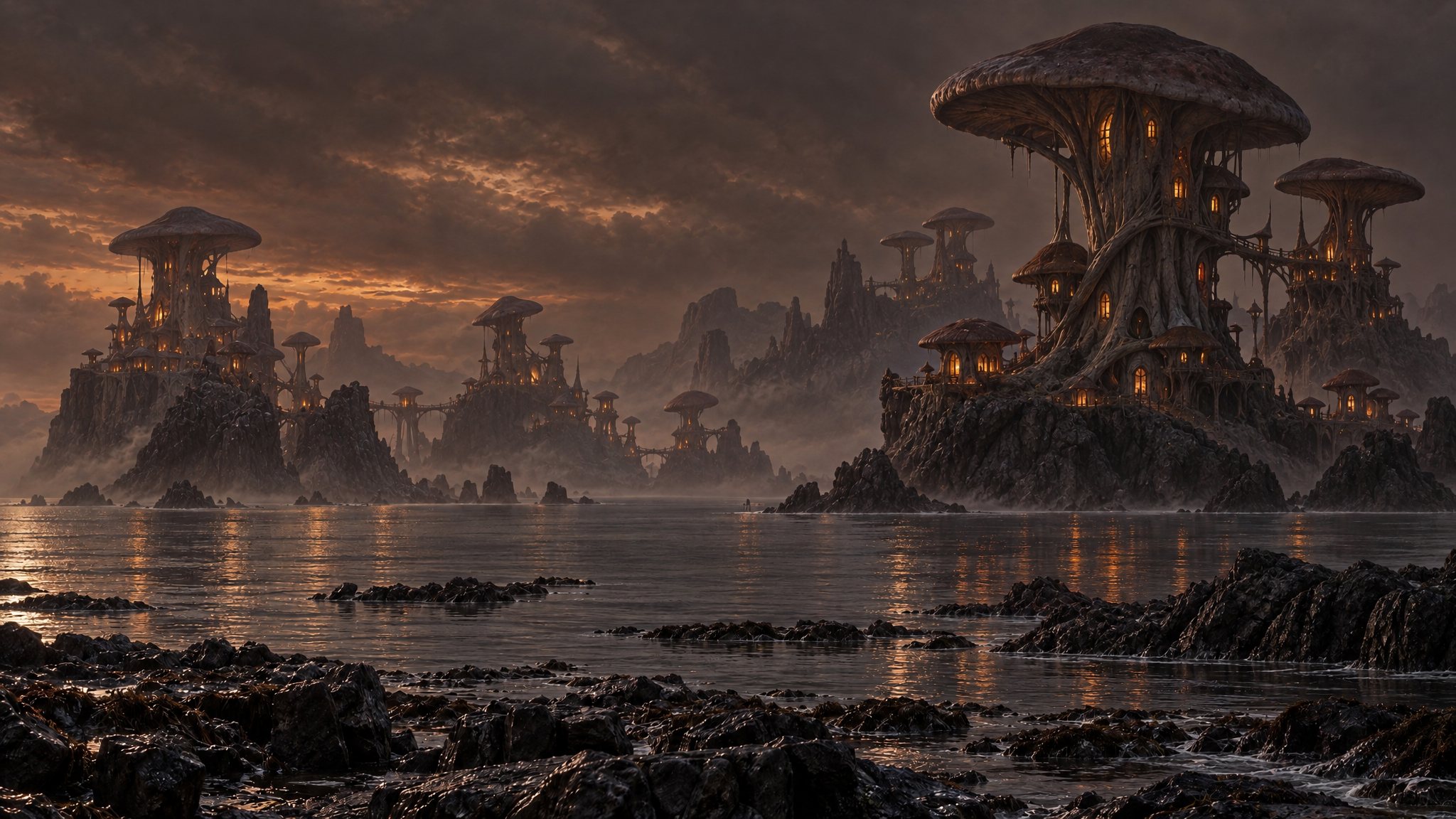 Telvanni mushroom towers on Morrowind's eastern coast